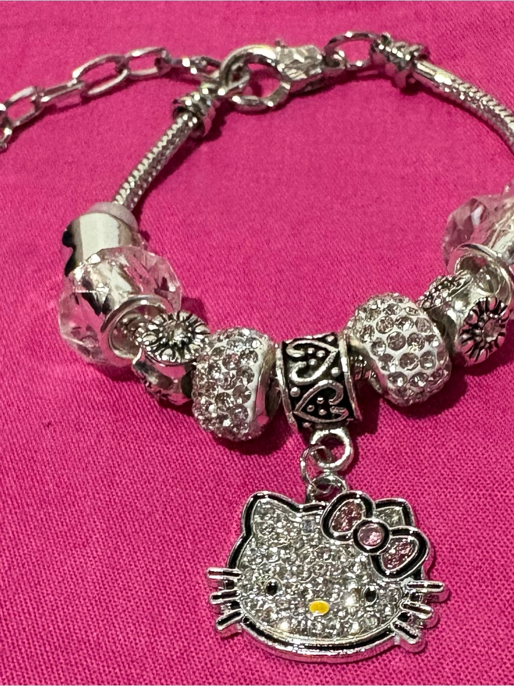 Hello Kitty Silver Charm Bracelet with Crystal Accents